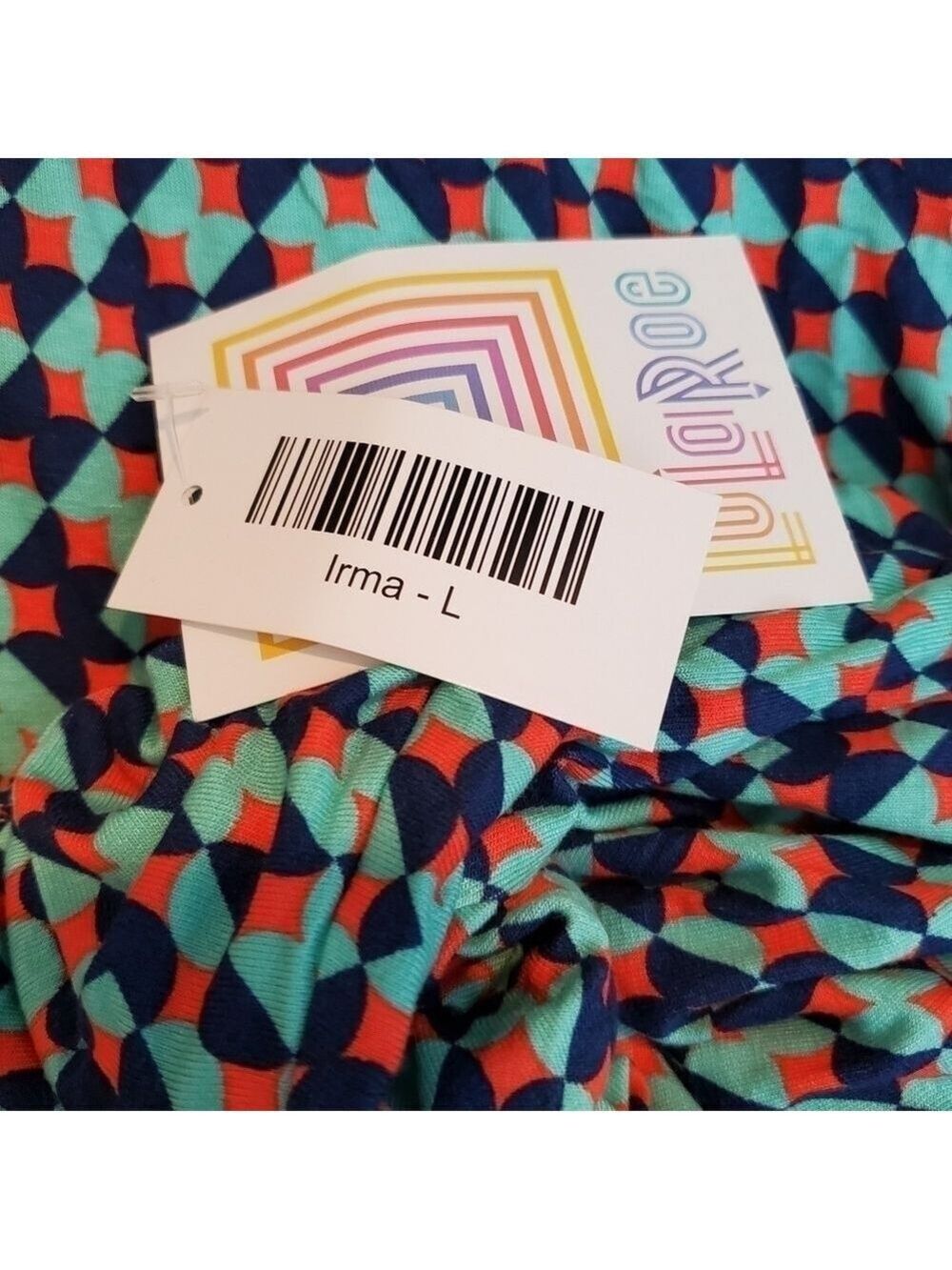 NWT Lularoe Irma, black/red/green geometric pattern, size L - Picture 5 of 6